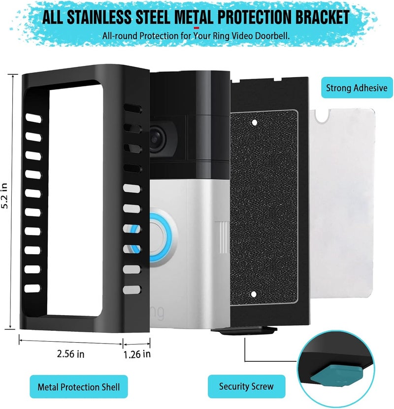 PUUUCI Store No-Drill Doorbell Mount for Ring Battery Video Doorbell 2/3/4/(2020 Release)/(2024 Release)/Plus/Pro, Adhesive Steel Metal Doorbell Mounting Bracket Accessories for Apartment, Home, Business - Image 3